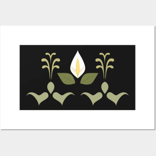 Peace Lily Pattern Simple Graphic Design on Pale Green Posters and Art